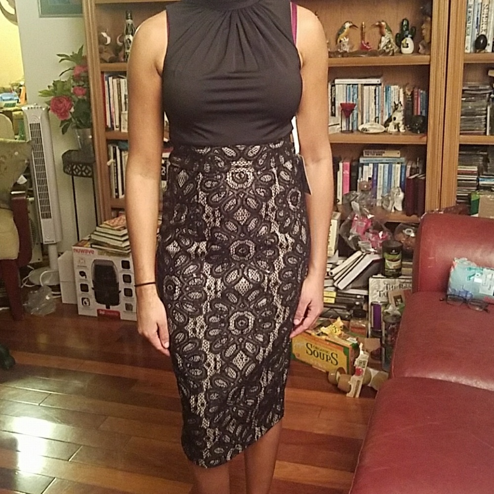 NWT Black and Nude Lace Dress with Sequin